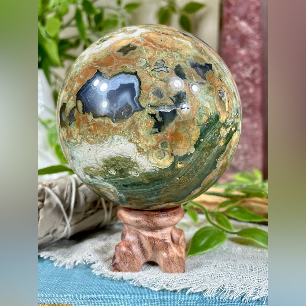 0689 Rainforest Jasper Crystal Sphere